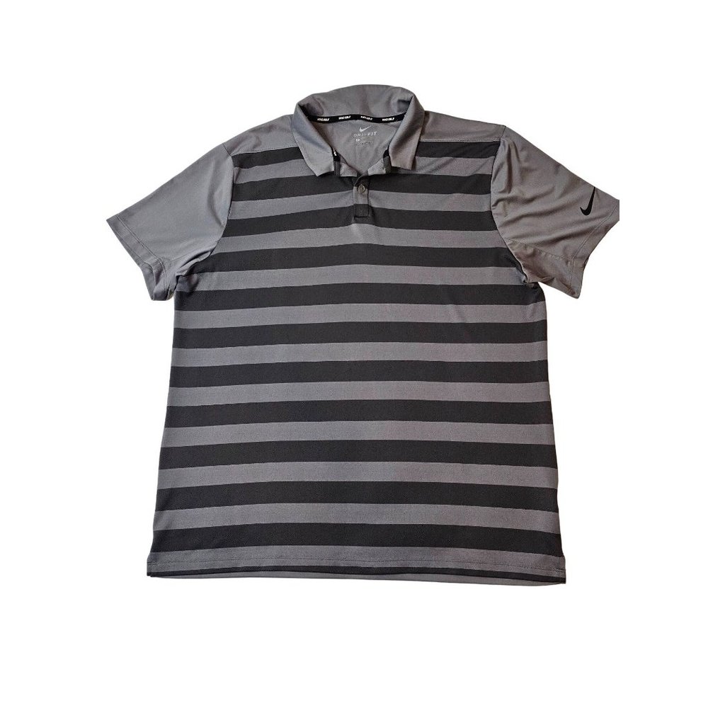 Nike Golf Dri-Fit Striped Polo Shirt, Size XL, Grey Short Sleeve